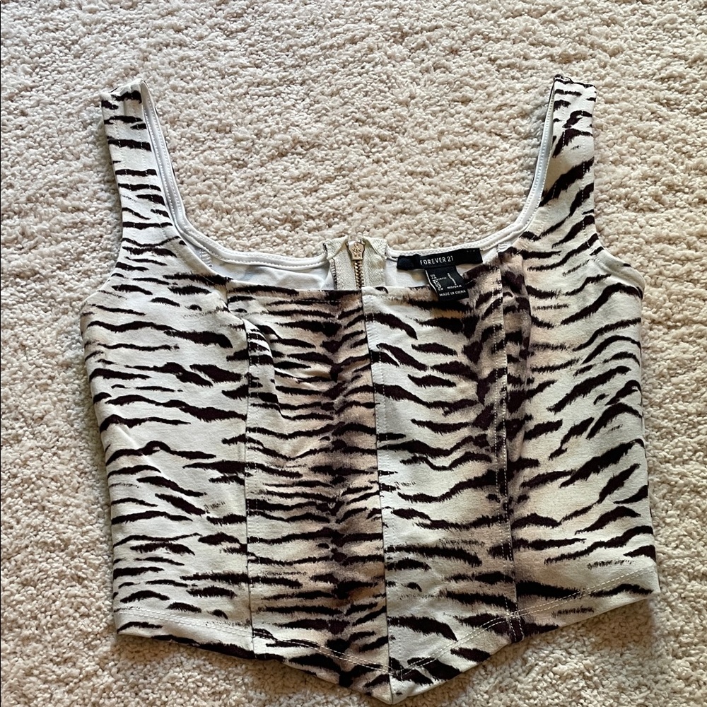 Forever 21 Brown and Ivory Animal Print Crop Top